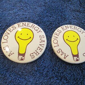 2 - 1970's Abraham & Strauss Department Store Pins / Buttons / A&S loves Energy